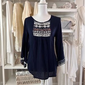 Teenbell size small blue boho blouse, top, comfort graphic print #1628